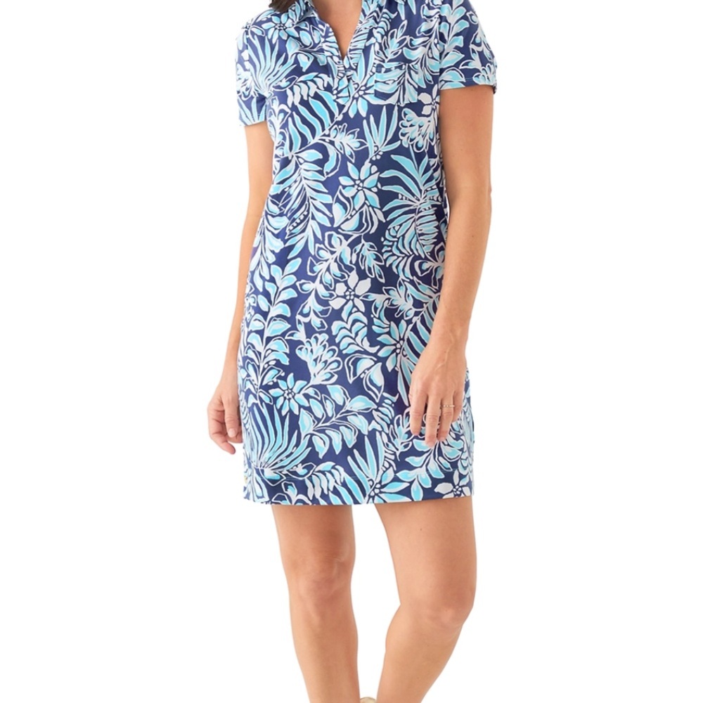 Lilly Pulitzer Dune UPF Short Sleeve Dress in Sapphire Pool, Medium
